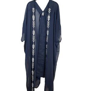 Vince Camuto Kimono Women OS Blue Floral Neutral Boho Western Retro Summer 80s